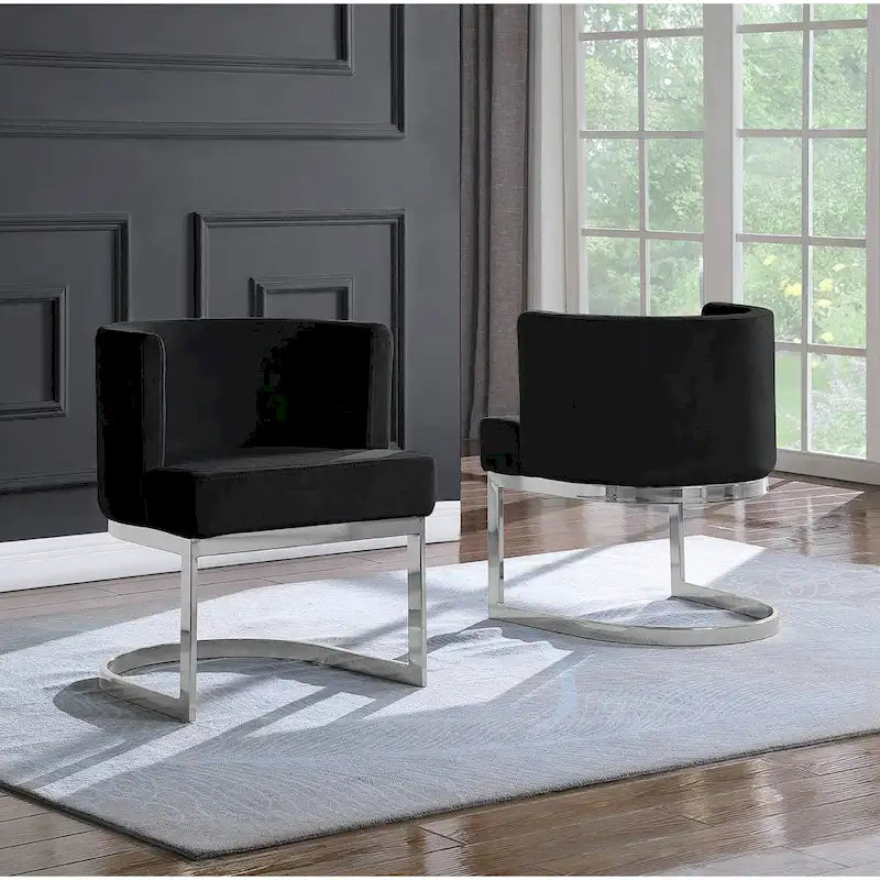 Velvet Barrel Side Chair with Chrome Base – Glam Contemporary Style
