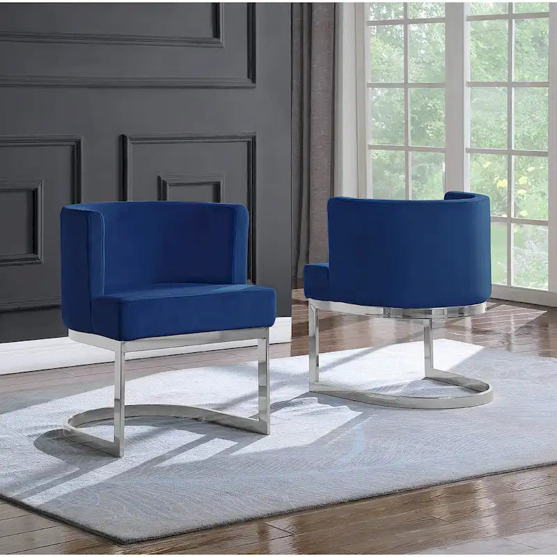 Velvet Barrel Side Chair with Chrome Base – Glam Contemporary Style