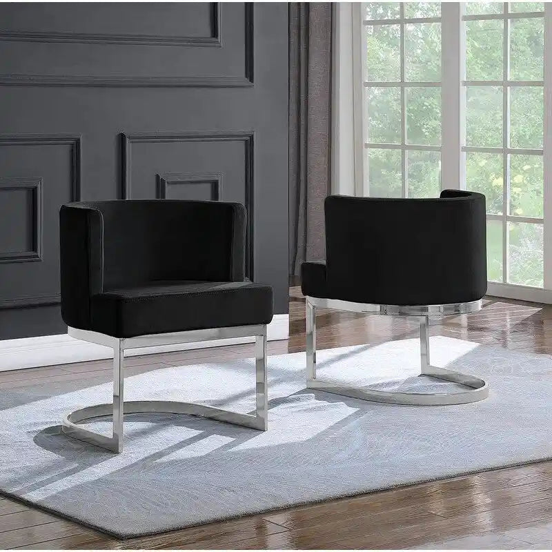Velvet Barrel Side Chair with Chrome Base – Glam Contemporary Style