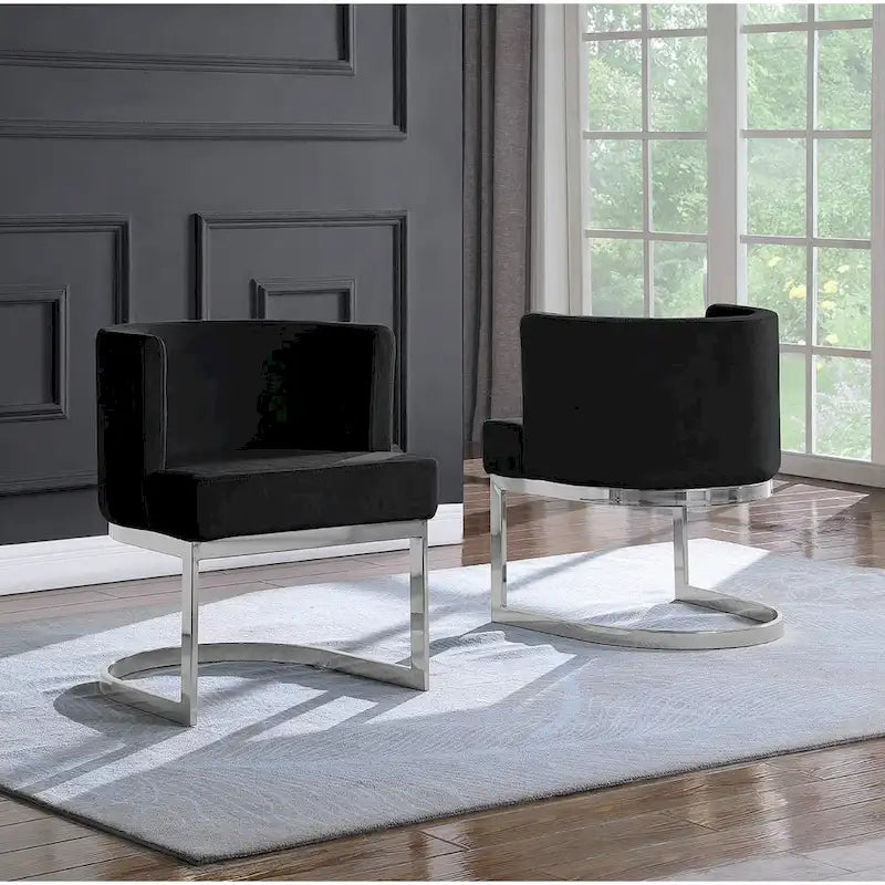 Velvet Barrel Side Chair with Chrome Base – Glam Contemporary Style