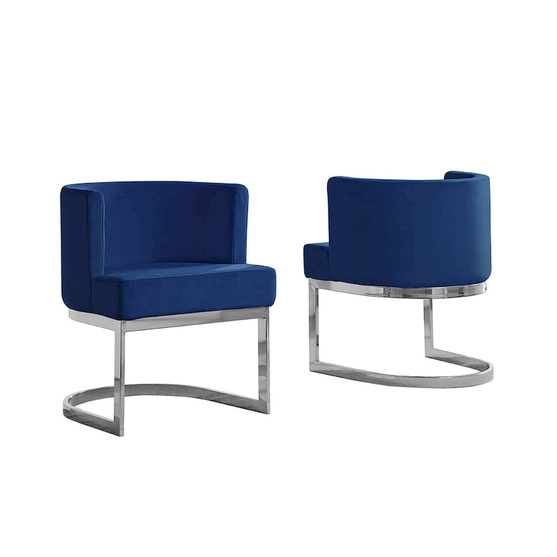Velvet Barrel Side Chair with Chrome Base – Glam Contemporary Style
