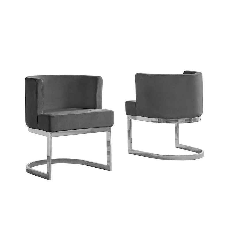 Velvet Barrel Side Chair with Chrome Base – Glam Contemporary Style