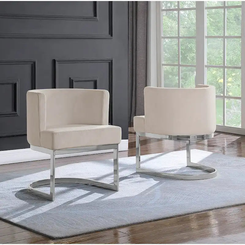 Velvet Barrel Side Chair with Chrome Base – Glam Contemporary Style