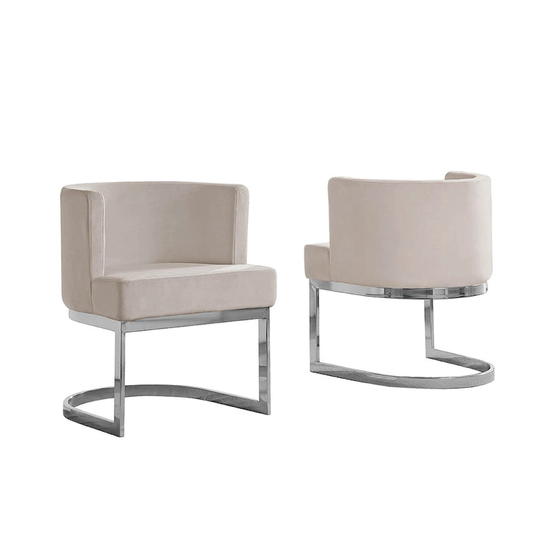 Velvet Barrel Side Chair with Chrome Base – Glam Contemporary Style
