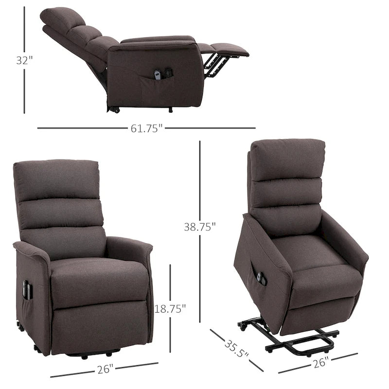 Electric Power Lift Recliner with Massage & Vibration for Elderly – Brown