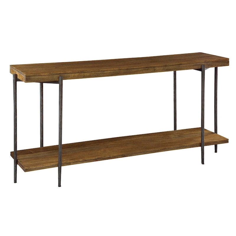 Solid Mango Wood & Forged Iron Sofa Table with Lower Shelf – Bedford Finish