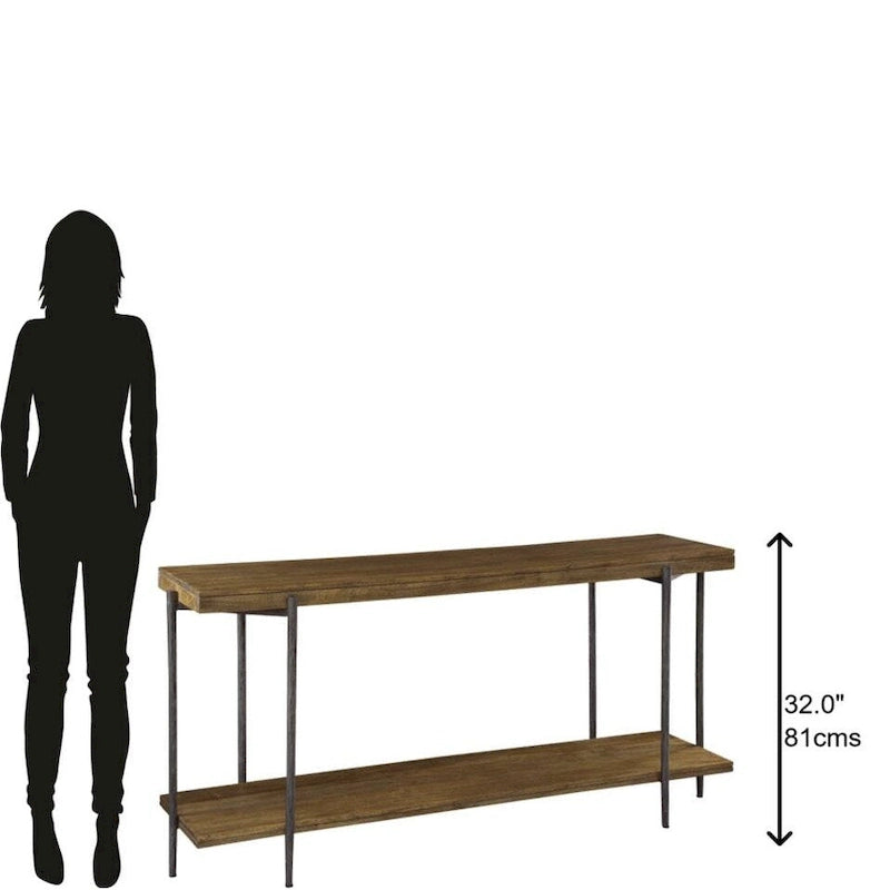 Solid Mango Wood & Forged Iron Sofa Table with Lower Shelf – Bedford Finish