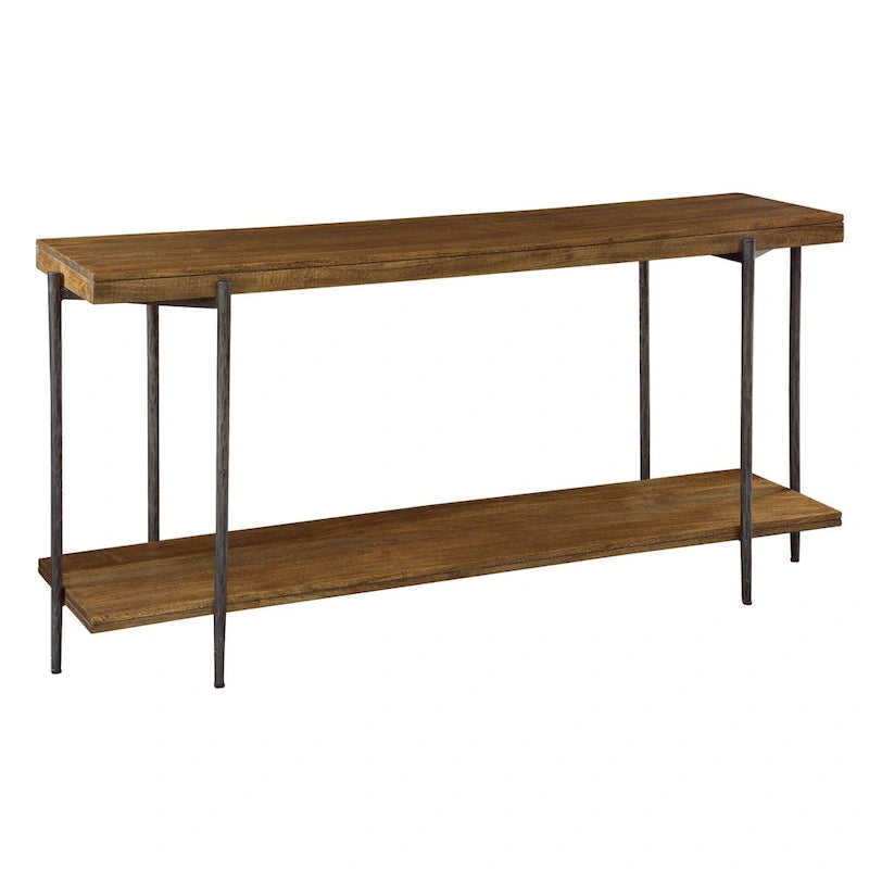 Solid Mango Wood & Forged Iron Sofa Table with Lower Shelf – Bedford Finish