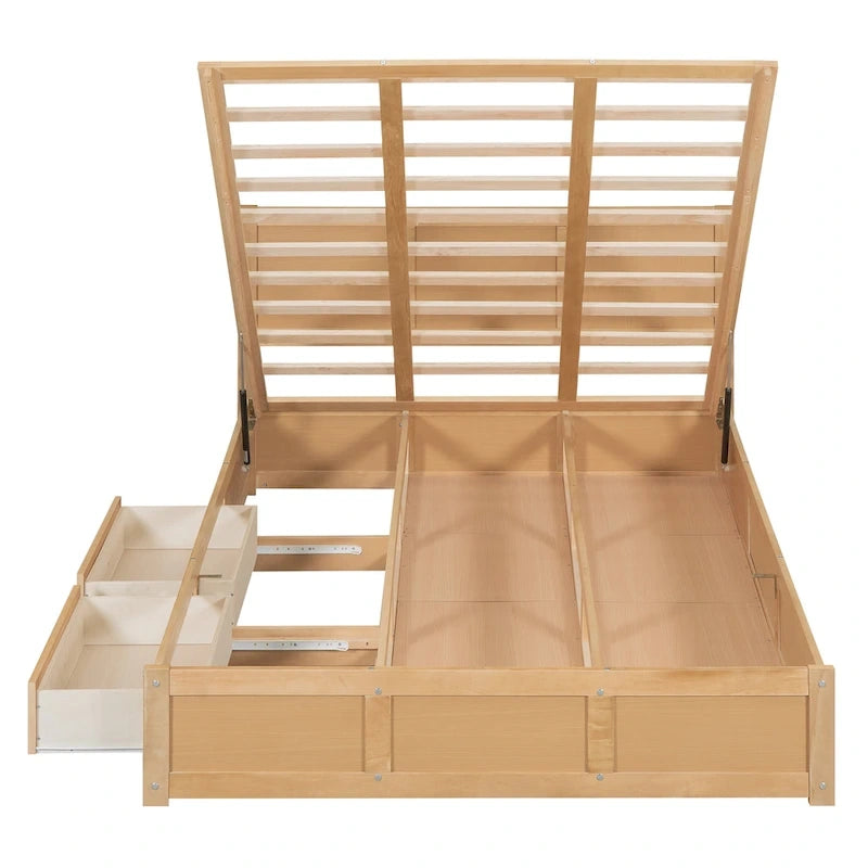 Wood Platform Bed with Underneath Storage and 2 Drawers