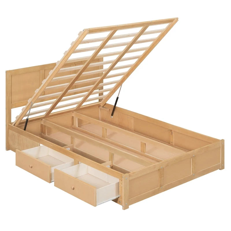 Wood Platform Bed with Underneath Storage and 2 Drawers
