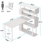 Rotating L Shaped Desk with Storage Bookshelf for Home Office