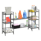 3-Tier Folding Metal Shelves with 2 Deluxe Extension Shelves – 8-Tier Storage Set