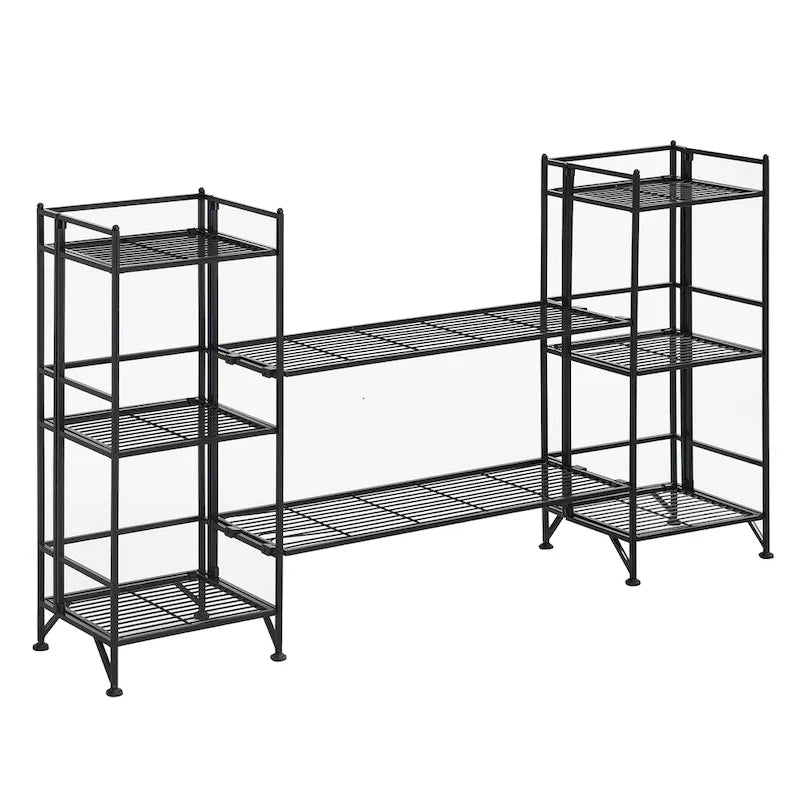 3-Tier Folding Metal Shelves with 2 Deluxe Extension Shelves – 8-Tier Storage Set