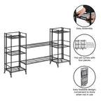 3-Tier Folding Metal Shelves with 2 Deluxe Extension Shelves – 8-Tier Storage Set