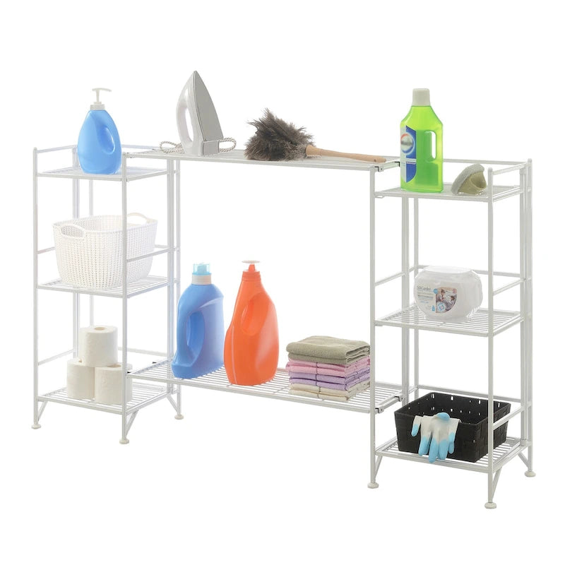 3-Tier Folding Metal Shelves with 2 Deluxe Extension Shelves – 8-Tier Storage Set
