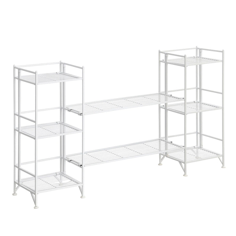 3-Tier Folding Metal Shelves with 2 Deluxe Extension Shelves – 8-Tier Storage Set