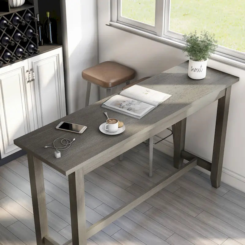 64-Inch Counter Height Table with Built-In USB Port – 3 Finish Options