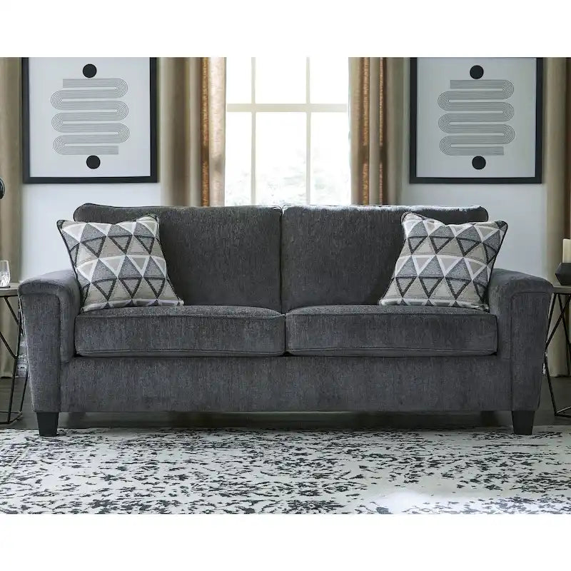 Abinger Contemporary Chenille Sofa with Track Arms & Throw Pillows – 89W x 38D x 39H