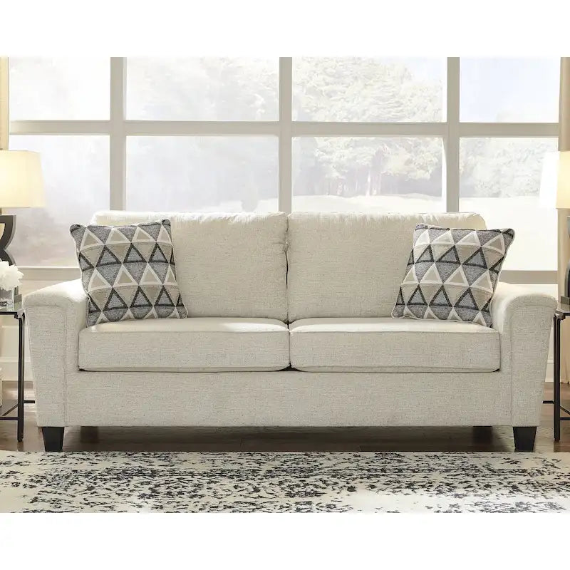 Abinger Contemporary Chenille Sofa with Track Arms & Throw Pillows – 89W x 38D x 39H