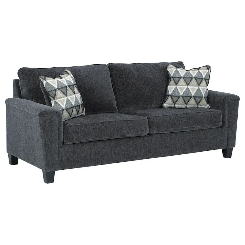 Abinger Contemporary Chenille Sofa with Track Arms & Throw Pillows – 89W x 38D x 39H
