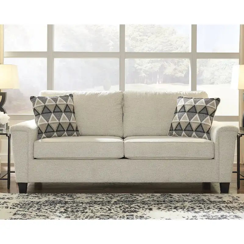 Abinger Contemporary Chenille Sofa with Track Arms & Throw Pillows – 89W x 38D x 39H