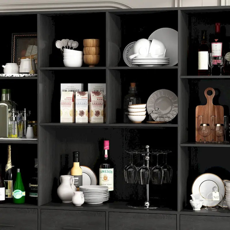 Bookshelf Bookcase with 4 Doors,4 Drawers & Storage Shelve,Black - 78.7H