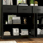 Bookshelf Bookcase with 4 Doors,4 Drawers & Storage Shelve,Black - 78.7H