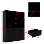 Bookshelf Bookcase with 4 Doors,4 Drawers & Storage Shelve,Black - 78.7H
