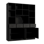 Bookshelf Bookcase with 4 Doors,4 Drawers & Storage Shelve,Black - 78.7H