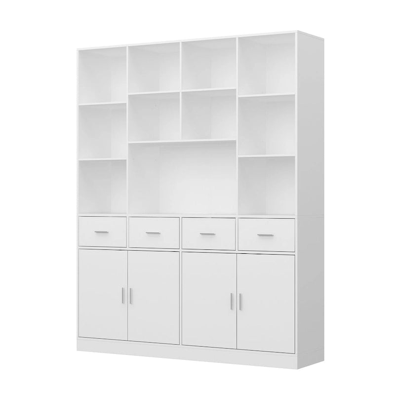 Bookshelf Bookcase with 4 Doors,4 Drawers & Storage Shelve,Black - 78.7H