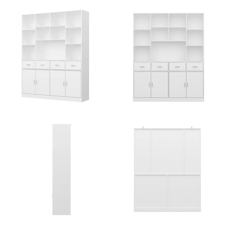 Bookshelf Bookcase with 4 Doors,4 Drawers & Storage Shelve,Black - 78.7H