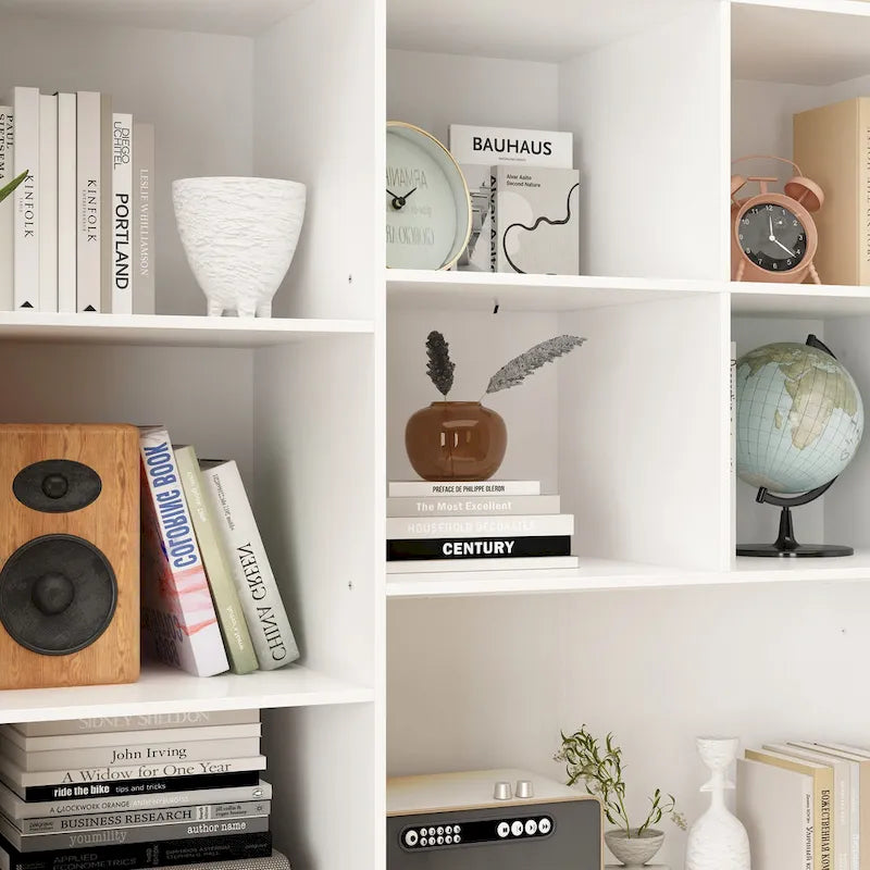 Bookshelf Bookcase with 4 Doors,4 Drawers & Storage Shelve,Black - 78.7H