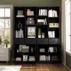 Bookshelf Bookcase with 4 Doors,4 Drawers & Storage Shelve,Black - 78.7H