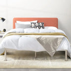 Upholstered Metal Platform Bed with Foam-Filled Headboard – 3 Color Options