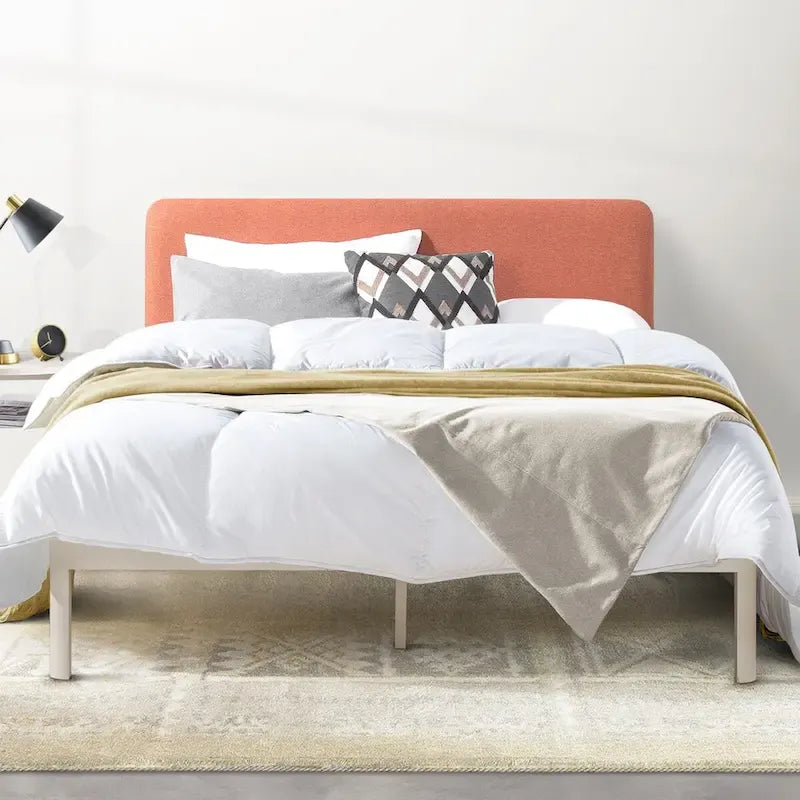 Upholstered Metal Platform Bed with Foam-Filled Headboard – 3 Color Options