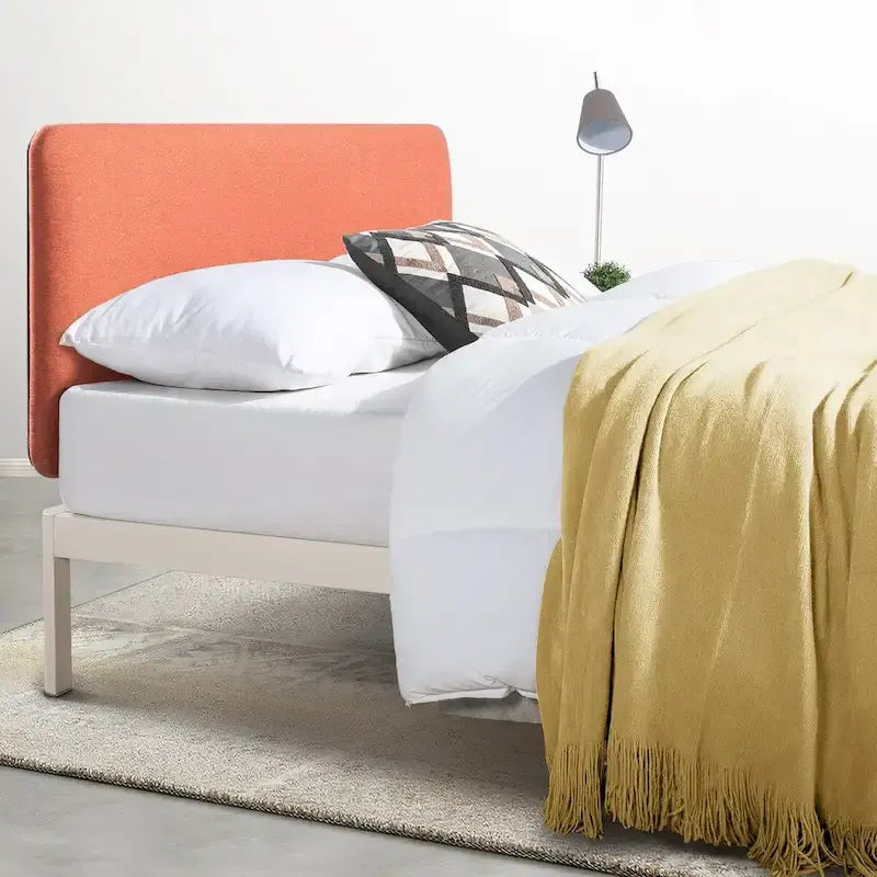Upholstered Metal Platform Bed with Foam-Filled Headboard – 3 Color Options