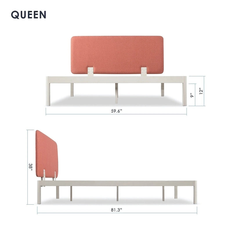 Upholstered Metal Platform Bed with Foam-Filled Headboard – 3 Color Options
