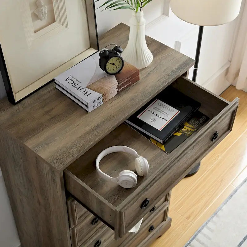 Modern 6-Drawer Dresser with Smooth Gliding Drawers – Anti-Tip, Particleboard Frame