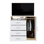 4 Drawer Dresser, Single Door Cabinet, One Open Shelf, Superior Top