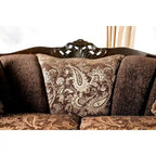 Dayaram Traditional Brown Chenille Sofa with Wood Trim & Coordinating Pillows