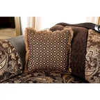 Dayaram Traditional Brown Chenille Sofa with Wood Trim & Coordinating Pillows