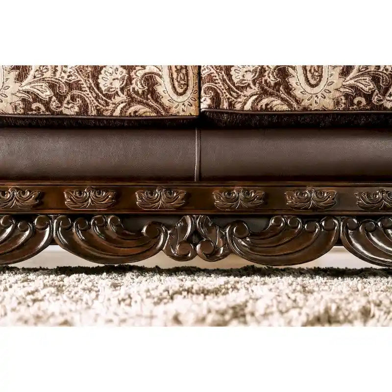 Dayaram Traditional Brown Chenille Sofa with Wood Trim & Coordinating Pillows