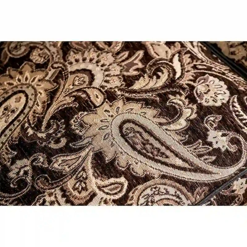 Dayaram Traditional Brown Chenille Sofa with Wood Trim & Coordinating Pillows