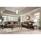 Dayaram Traditional Brown Chenille Sofa with Wood Trim & Coordinating Pillows