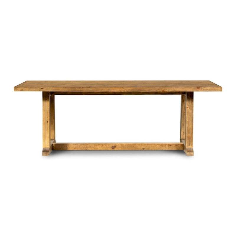 Marie Rustic Solid Pine Dining Table with Trestle Base – Honey Hue, 2 Sizes