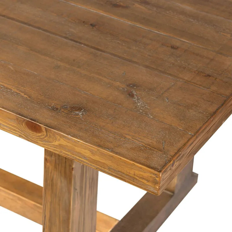 Marie Rustic Solid Pine Dining Table with Trestle Base – Honey Hue, 2 Sizes