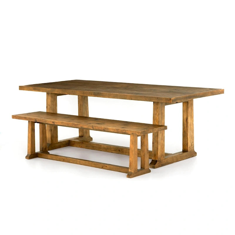Marie Rustic Solid Pine Dining Table with Trestle Base – Honey Hue, 2 Sizes