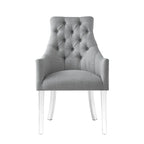 Tufted Light Gray Linen Dining Arm Chairs with Nailhead Trim – Set of 2