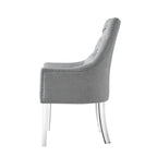 Tufted Light Gray Linen Dining Arm Chairs with Nailhead Trim – Set of 2