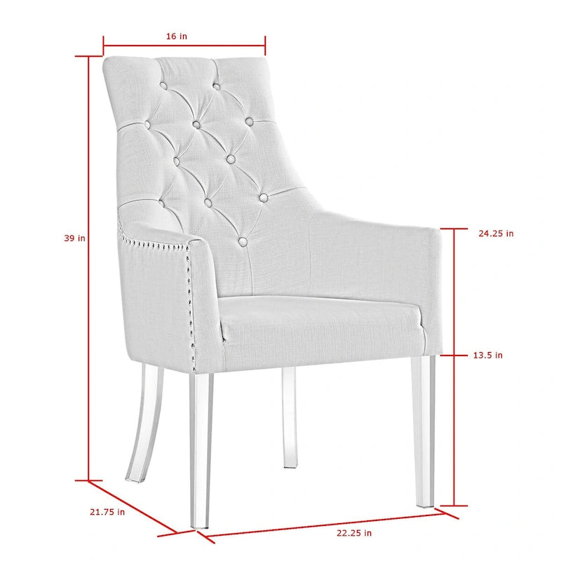 Tufted Light Gray Linen Dining Arm Chairs with Nailhead Trim – Set of 2
